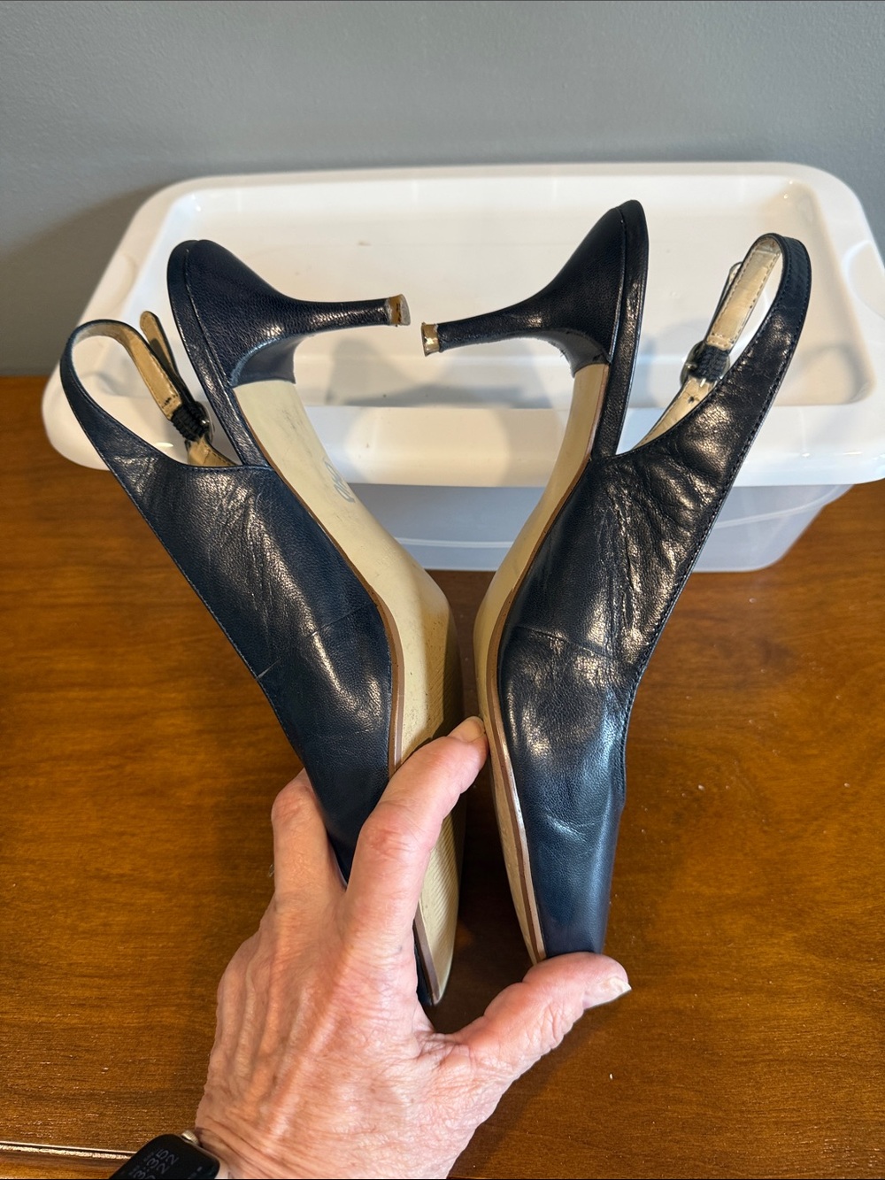 Nine West Navy Pointed-Toe Slingback Heels